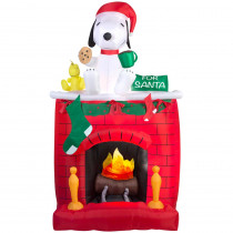 Airblown 49.21 in. W x 25.59 in. D x 83.86 in. H Inflatable Fire and Ice Snoopy on Fireplace Scene