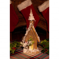 Alpine 14 in. Christmas Wooden House with 10-LED Lights