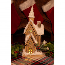 Alpine 16 in. Christmas Wooden House with 10 LED Lights