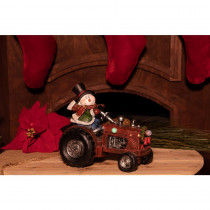 Alpine 9 in. Snowman on Tractor Decor with 3 LED Lights- Color Changing