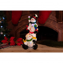 Alpine 13 in. 3 Snowmen Statuary with Color Changing LED Lights