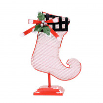 Alpine Corporation 11 in. Tall Christmas Stocking Table Decor with White LED Light