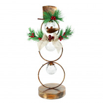 Alpine Corporation 20 in. Tall Christmas Snowman Metal Tabletop Decor with Timer