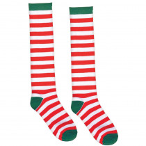 Amscan 23.75 in. Candy Cane Striped Christmas Red and White Knee Socks (2-Count, 2-Pack)