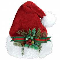 Amscan 15 in. x 11 in. Santa Christmas Deluxe Hat with Holly Bow (2-Pack)
