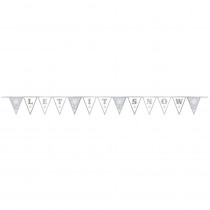 Amscan 11.25 in. x 10 ft. Christmas Let It Snow Fabric Glitter Pennant Banner