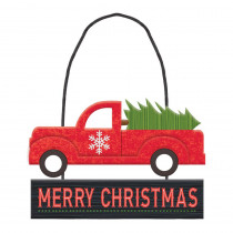 Amscan 4.75 in. x 6.5 in. Christmas Truck MDF Glitter Sign (6-Pack)