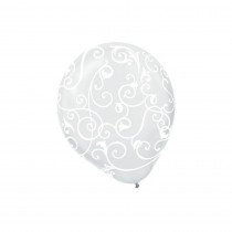 Amscan 12 in. Clear with White Scroll Latex Balloons (6-Count, 9-Pack)