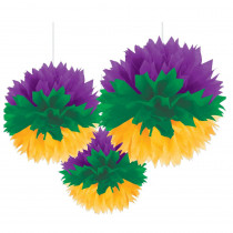 Amscan Mardi Gras Green, Purple and Gold Tissue Paper Fluffy Decorations Assortment (3-Count, 2-Pack)