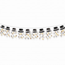 Amscan New Year's 4.5 in. Black, Silver and Gold Top Hat Foil Garland (2-Pack)