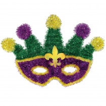 Amscan 13 in. Mardi Gras Green, Purple and Gold Tinsel Masquerade Mask Decoration (2-Pack)