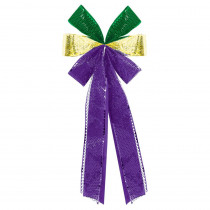 Amscan 28 in. Mardi Gras Green, Purple and Gold Flocked Deluxe Bow (2-Pack)