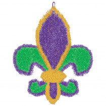 Amscan 19.5 in. Mardi Gras Green, Purple and Gold Tinsel Fleur de Lis Decoration (2-Pack)