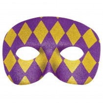 Amscan Purple, Gold Plastic Glitter Harlequin Mardi Gras Masquerade Mask (6-Pack)