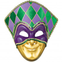 Amscan Green, Purple and Gold Plastic Mardi Gras Jester Mask