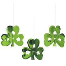 Amscan 9 in. x 5 in. St. Patrick's Day Green Foil Shamrock 3D Mini Hanging Decorations (8-Count, 3-Pack)