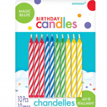 Amscan 2.5 in. Red Blue Yellow and Green Wax Spiral Design Re-Light Birthday Candles (10-Count, 12-Pack)