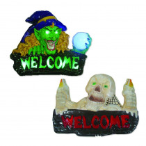 Brite Star 14 in. LED Battery Operated Motion Activated Witch and Skull Wall Signs (Set of 2)