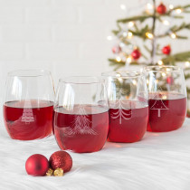 Cathy's Concepts Holiday Trees 3 in. x 5 in. Clear Stemless Wine Glasses (Set of 4)