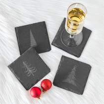 Cathy's Concepts Holiday Trees Black Slate Coasters (Set of 4)