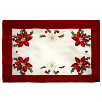 CHI Holiday Embroidered Poinsettia 13 in. x 19 in. Cloth Place Mats with Red Trim Border (4-Set)