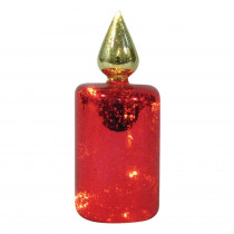 7 in. Mercury Glass LED Color Changing Glass Candle in Red