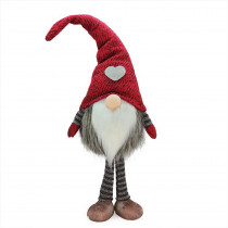 19.5 in. Red and Gray Striped Finn Standing Chubby Santa Gnome Table Top Christmas Figure