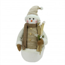 20 in. Alpine Chic Brown and Beige Snowman with Skiis and Mistletoe Christmas Decoration