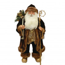 24 in. Brown and Bronze Standing Santa Claus Christmas Figure with Staff