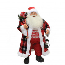 24.5 in. Santa Claus with Red and Black Checked Coat Christmas Tabletop Decoration