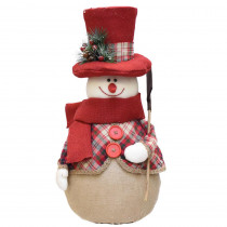 22.75 in. Red and Brown Plaid Snowman with Shovel, Scarf and Top Hat Table Top Christmas Figure