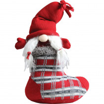 10 in. Red and Gray Isolde Gnome in Christmas Stocking Tabletop Decoration