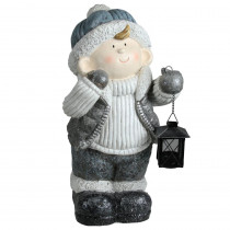 18.5 in. Snowy Woodlands Little Boy Holding Tea Light Lantern Christmas Tabletop Figure