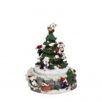 6 in. Animated Penguin and Christmas Tree Winter Scene Rotating Music Box