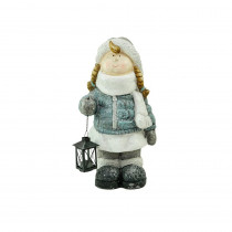 18 in. Snowy Woodlands Little Girl Holding Tea Light Lantern Christmas Figure
