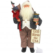 18 in Christmas God Bless the USA Santa with Sign