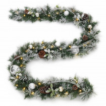 9 ft. Battery Operated Snowy Silver Pine Artificial Garland with 36 Clear LED Lights