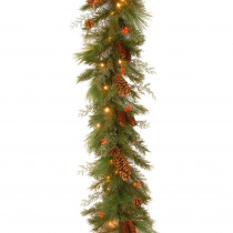 6 ft. White Pine Garland with Battery Operated Warm White and Red LED Lights