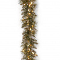 9 ft. Glittery Bristle Pine Garland with Warm White LED Lights