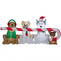 8 ft. W Pre-lit Inflatable Puppies Sharing a Big Candy Cane Airblown Scene