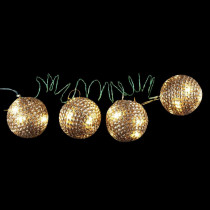 4 in. 36-Light LED Gold Tinsel Wire Ornaments (4-Pieces)