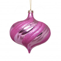 5.75 in. Shiny Bubblegum Pink Swirl Shatterproof Onion Christmas Ornaments (4-Count)