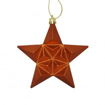 5 in. Matte Burnt Orange Glittered Star Shatterproof Christmas Ornaments (12-Count)