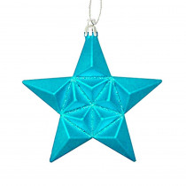 5 in. Matte Turquoise Blue Glittered Star Shatterproof Christmas Ornaments (12-Count)