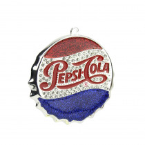 3 in. Silver Plated Classic Pepsi-Cola Bottle Cap Logo Christmas Ornament with European Crystals