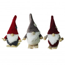 Gray, Burgundy, Red and Gray Skiing Gnomes Hanging Christmas Ornaments (3-Set)