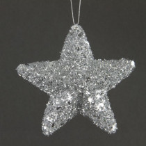 140 mm Christmas Glitter Star Ornament with Hanger Color in Silver (10-Set)