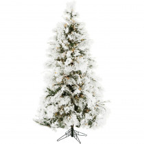 Christmas Time 6.5 ft. Frosted Fir Snowy Artificial Christmas Tree with Clear LED String Lighting