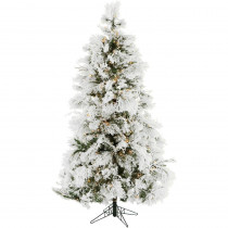 Christmas Time 6.5 ft. Frosted Fir Snowy Artificial Christmas Tree with Clear Smart String Lighting