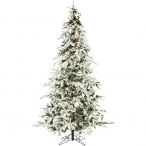 Christmas Time 7.5 ft. White Pine Snowy Artificial Christmas Tree with Clear LED String Lighting